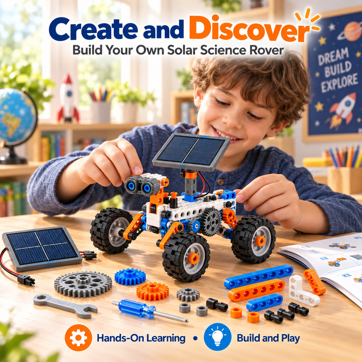Wellssgreen Solar Rover Building Kit – Interactive STEM Engineering Toy for Kids