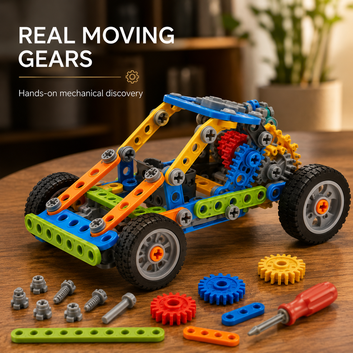 Wellssgreen Mechanical Gear Building Car Set – Creative STEM Construction Toy for Kids