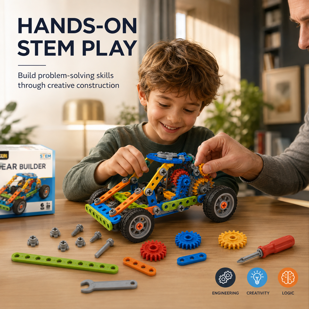 Wellssgreen Mechanical Gear Building Car Set – Creative STEM Construction Toy for Kids
