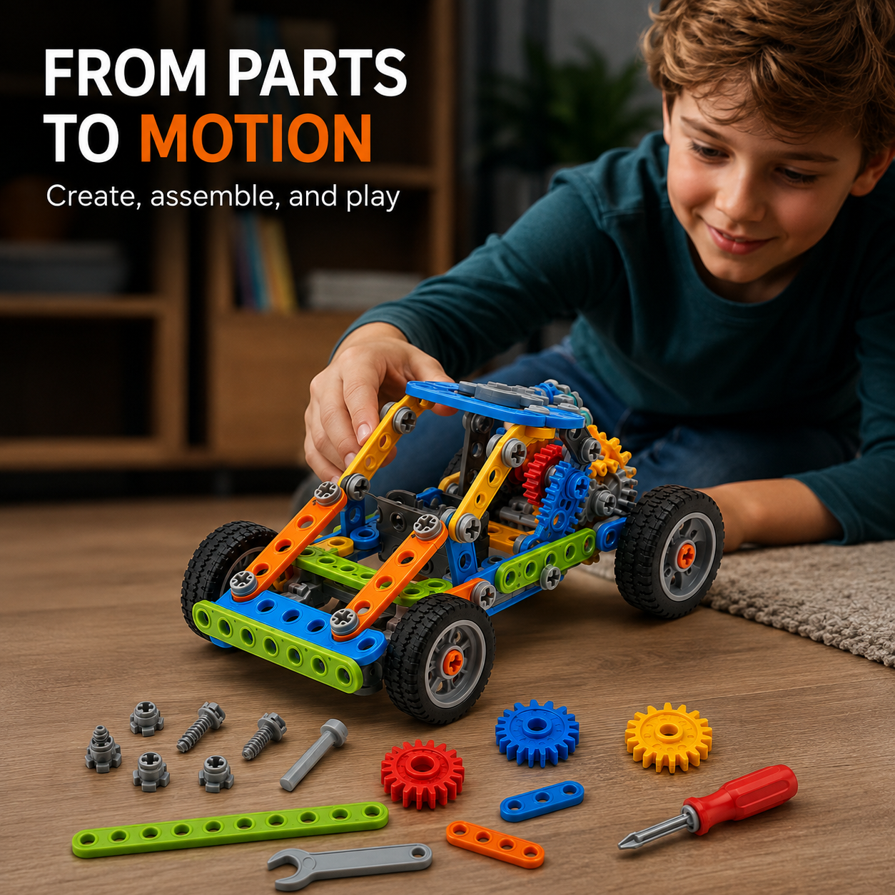 Wellssgreen Mechanical Gear Building Car Set – Creative STEM Construction Toy for Kids