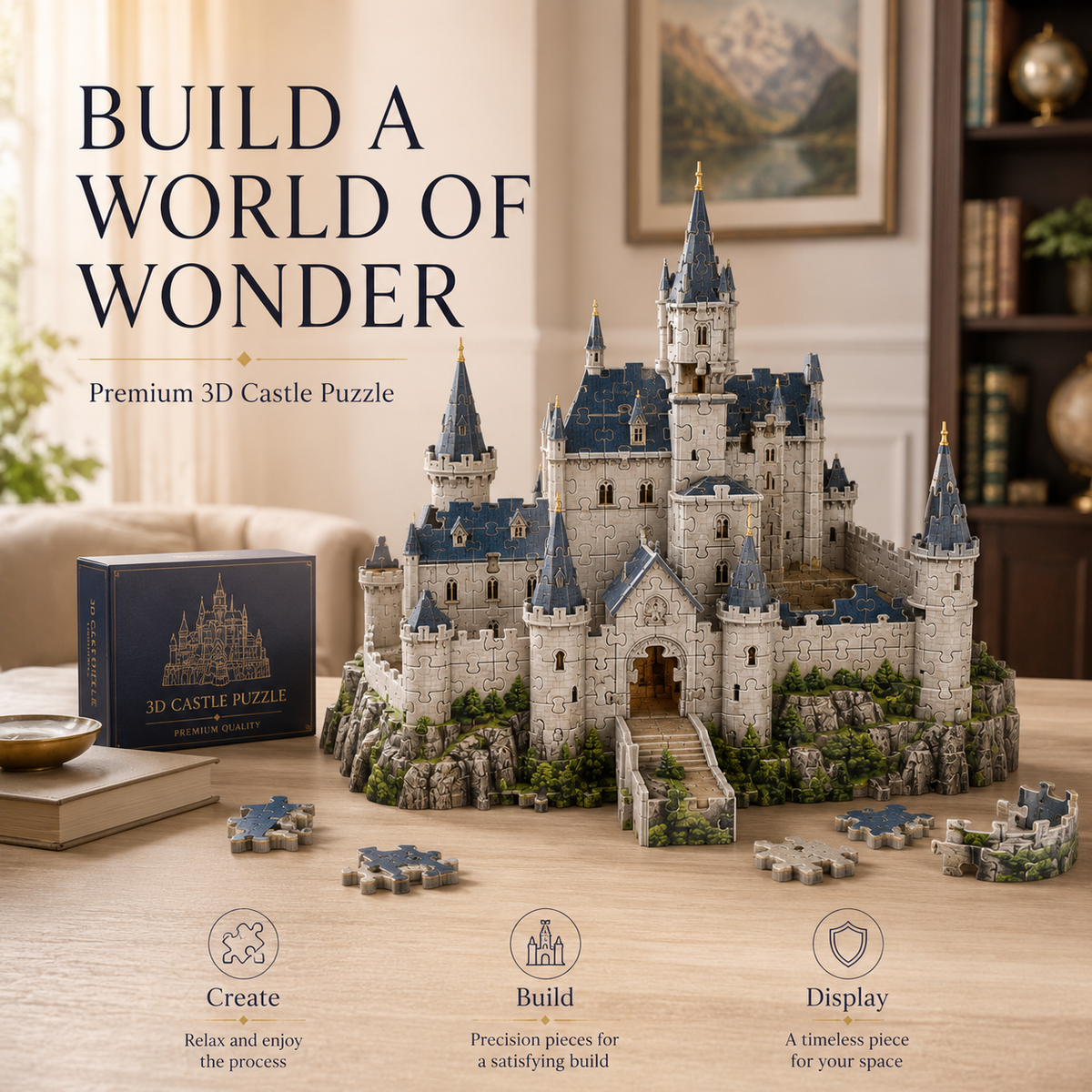 Wellssgreen 3D Castle Puzzle – Buildable Display Puzzle Set for Kids & Families