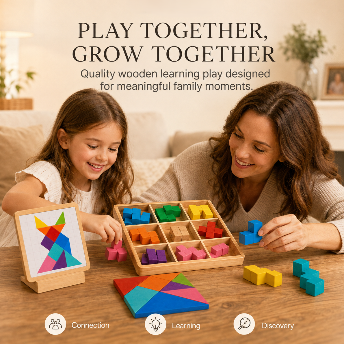 Wellssgreen Wooden Geometric Puzzle Set – Colorful Pattern Building Toy for Kids