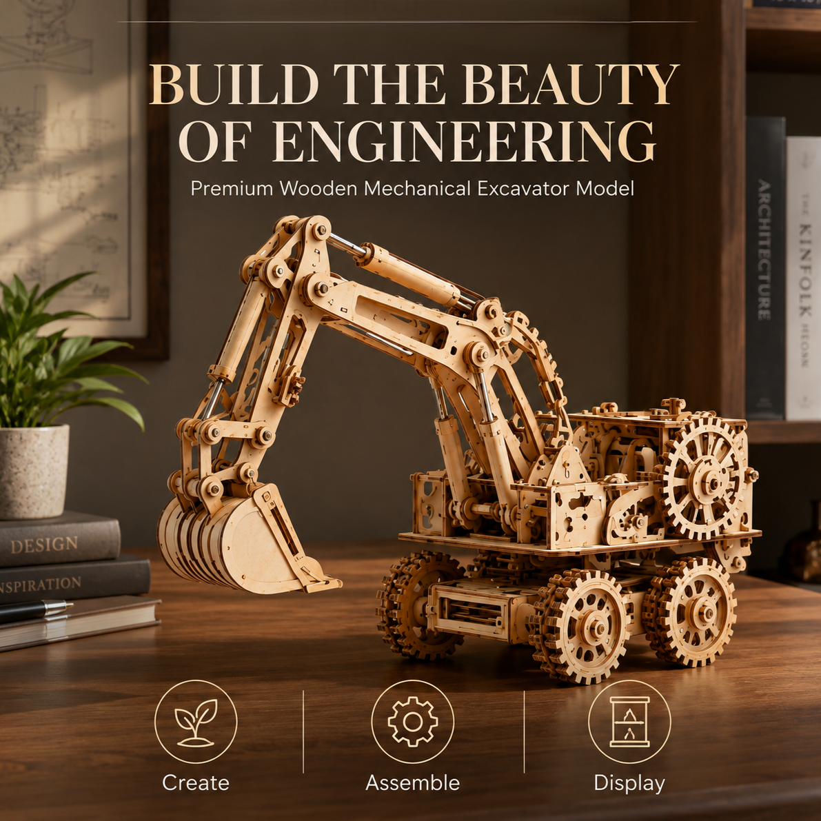Wellssgreen Wooden Mechanical Excavator Model – DIY Construction & Display Kit