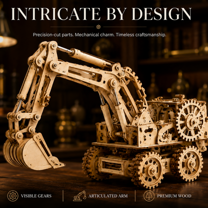 Wellssgreen Wooden Mechanical Excavator Model – DIY Construction & Display Kit