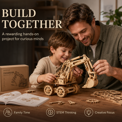 Wellssgreen Wooden Mechanical Excavator Model – DIY Construction & Display Kit