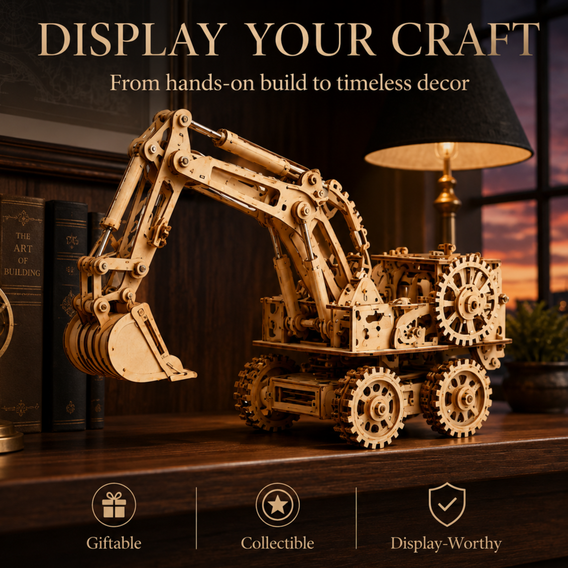 Wellssgreen Wooden Mechanical Excavator Model – DIY Construction & Display Kit