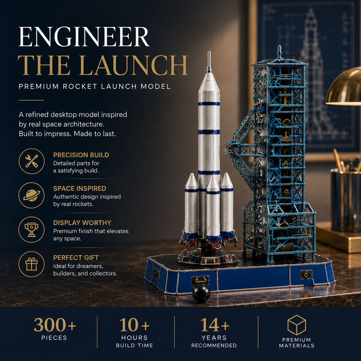 Wellssgreen Rocket Launch Engineering Model – Buildable Space Launch Display Set