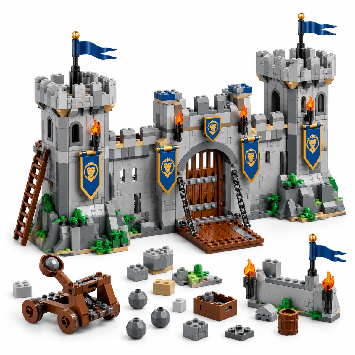Wellssgreen Medieval Castle Building Set – Creative Construction Toy with Drawbridge and Catapult