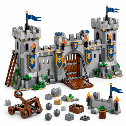 Wellssgreen Medieval Castle Building Set – Creative Construction Toy with Drawbridge and Catapult