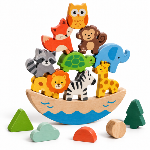 Wellssgreen Wooden Animal Balance Puzzle – Creative Stacking Toy for Kids