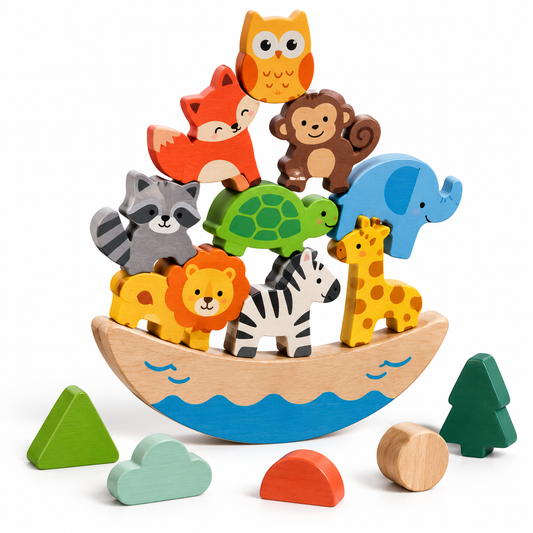 Wellssgreen Wooden Animal Balance Puzzle – Creative Stacking Toy for Kids