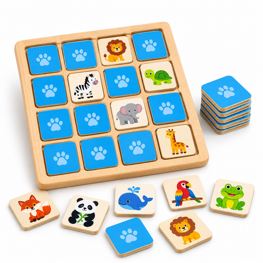 Wellssgreen Animal Memory Match Puzzle – Wooden Matching Game for Kids