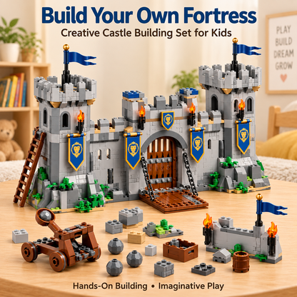 Wellssgreen Medieval Castle Building Set – Creative Construction Toy with Drawbridge and Catapult