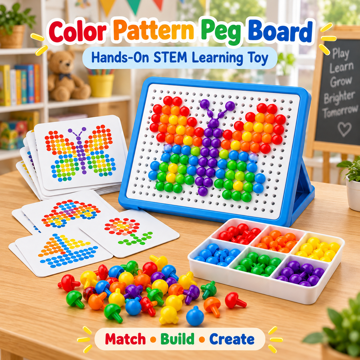 Wellssgreen Color Pattern Peg Board Puzzle – Creative STEM Learning Toy for Kids