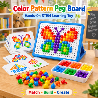 Wellssgreen Color Pattern Peg Board Puzzle – Creative STEM Learning Toy for Kids