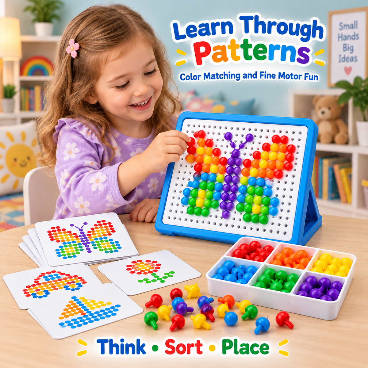 Wellssgreen Color Pattern Peg Board Puzzle – Creative STEM Learning Toy for Kids