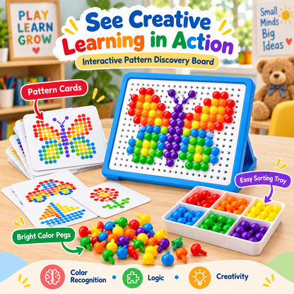 Wellssgreen Color Pattern Peg Board Puzzle – Creative STEM Learning Toy for Kids