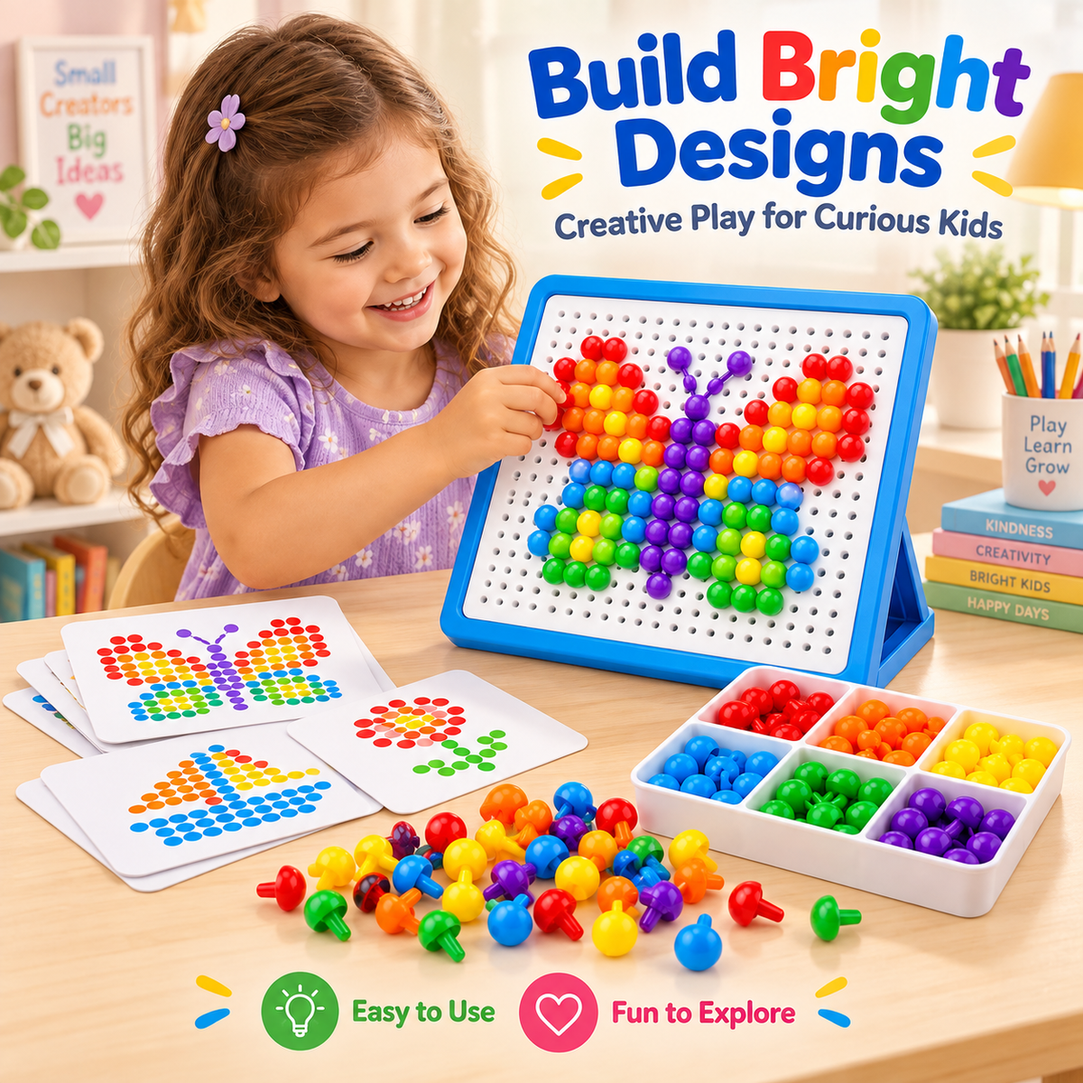Wellssgreen Color Pattern Peg Board Puzzle – Creative STEM Learning Toy for Kids