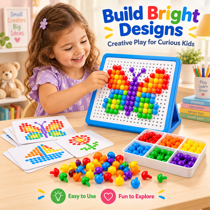 Wellssgreen Color Pattern Peg Board Puzzle – Creative STEM Learning Toy for Kids