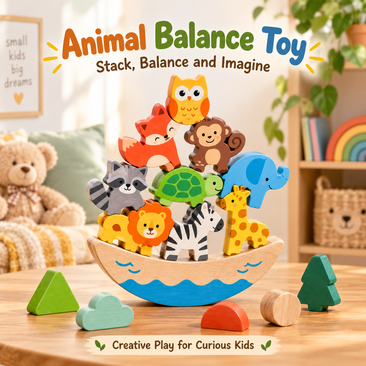 Wellssgreen Wooden Animal Balance Puzzle – Creative Stacking Toy for Kids