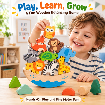 Wellssgreen Wooden Animal Balance Puzzle – Creative Stacking Toy for Kids