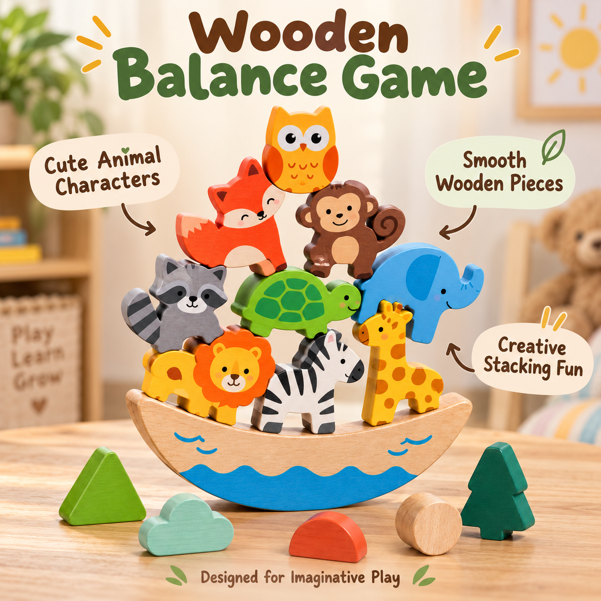 Wellssgreen Wooden Animal Balance Puzzle – Creative Stacking Toy for Kids