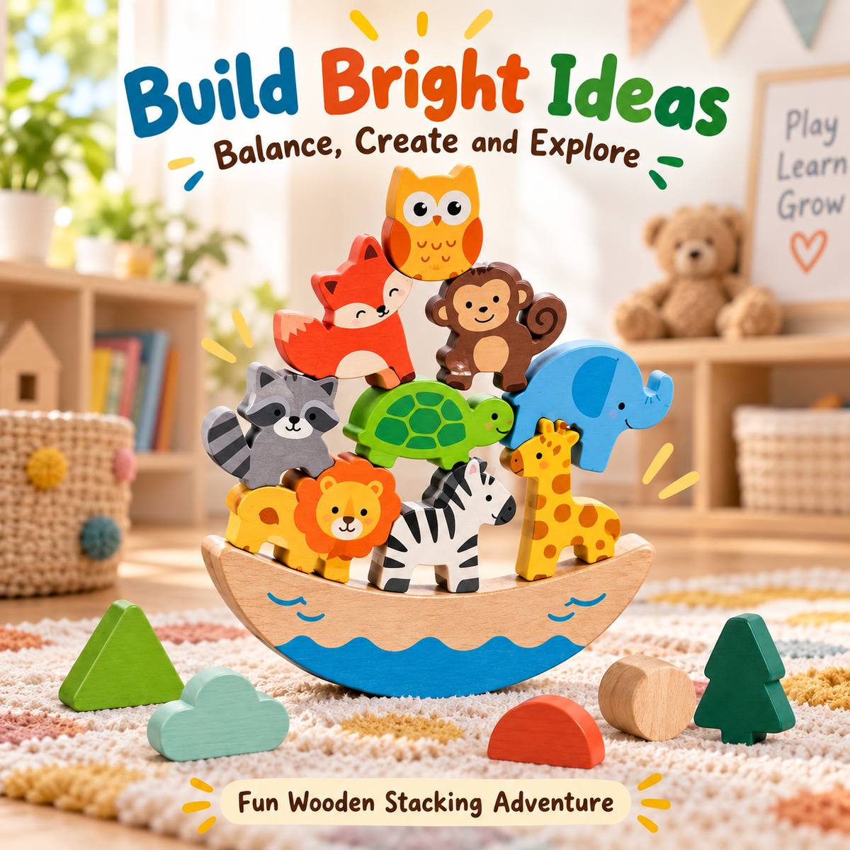 Wellssgreen Wooden Animal Balance Puzzle – Creative Stacking Toy for Kids